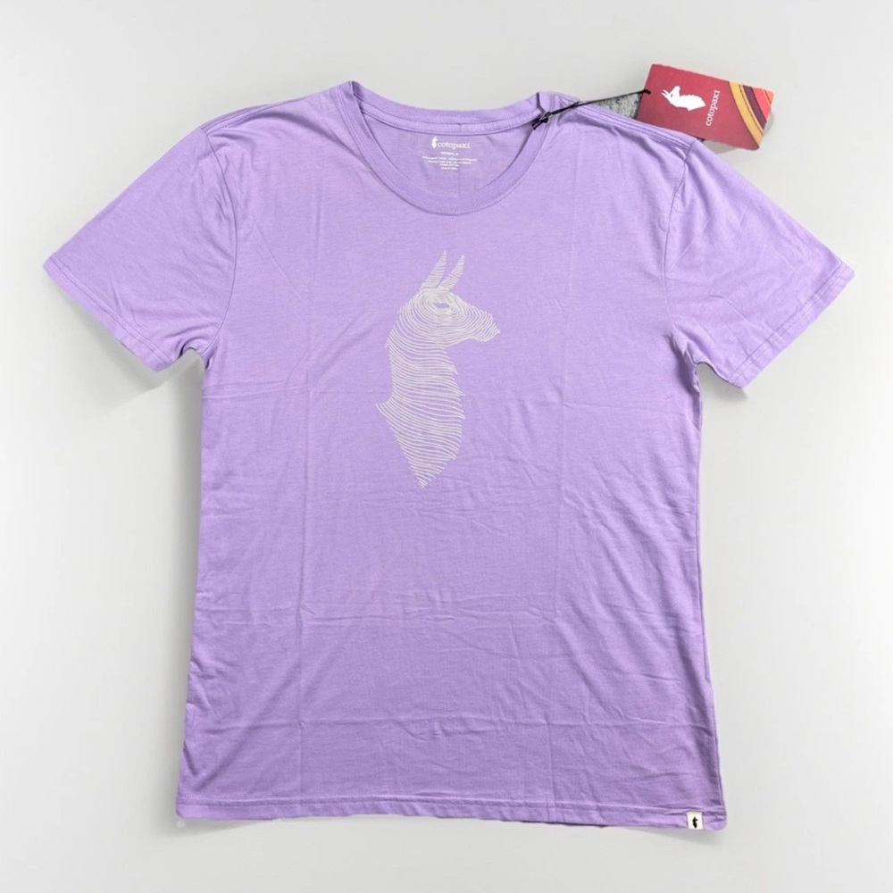 Cotopaxi Topo Llama Shirt Womens XL Purple Thistle Short Sleeve Organic Cotton